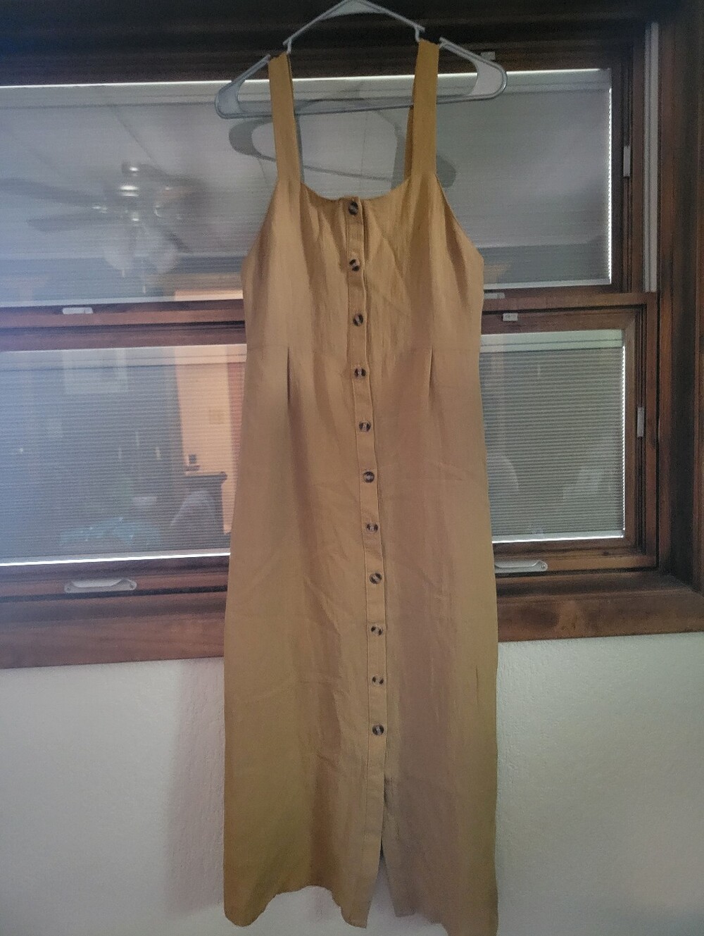 Dreamers Mustard Button-Front Midi Sundress
